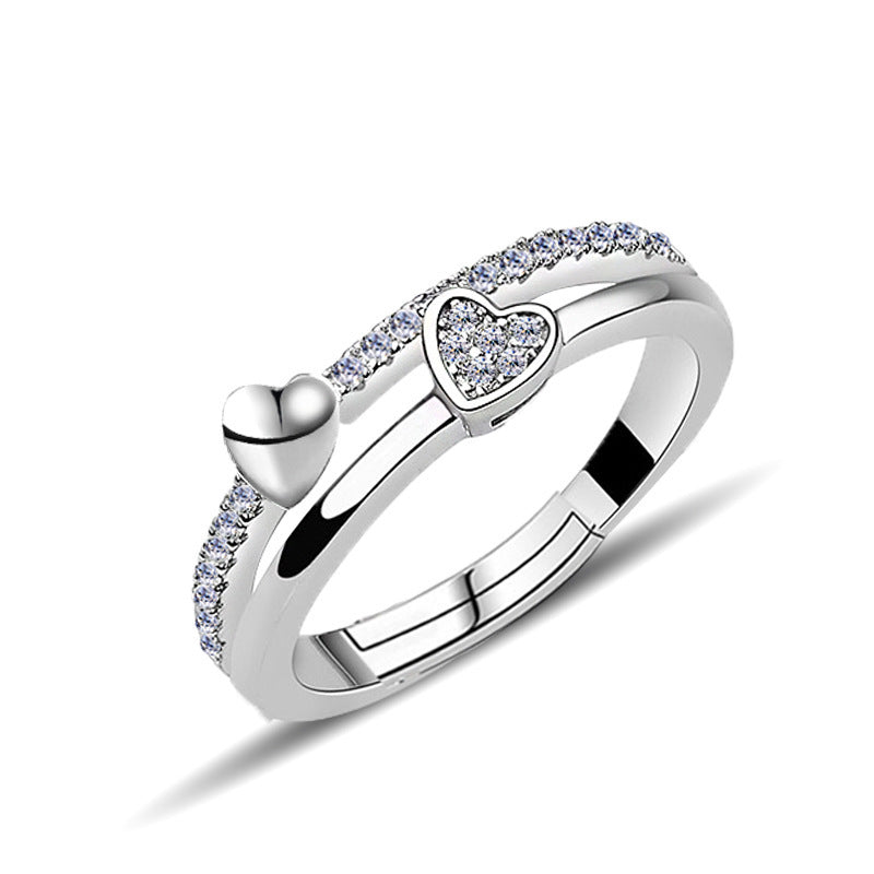 Womens 925 Sterling Silver Heart Ring Diamond Accent Open Design Retro Heart To Heart For Everyday Wear Shines