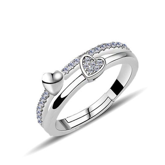 Womens 925 Sterling Silver Heart Ring Diamond Accent Open Design Retro Heart To Heart For Everyday Wear Shines