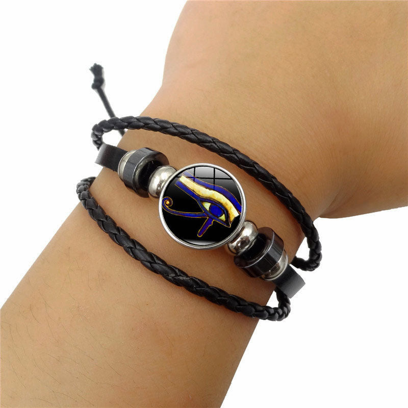 Gemstone Bracelet Handmade Alloy Chain Eye Of Horus Glass Pendant Adjustable Length Fashion Jewelry Gift Modern
