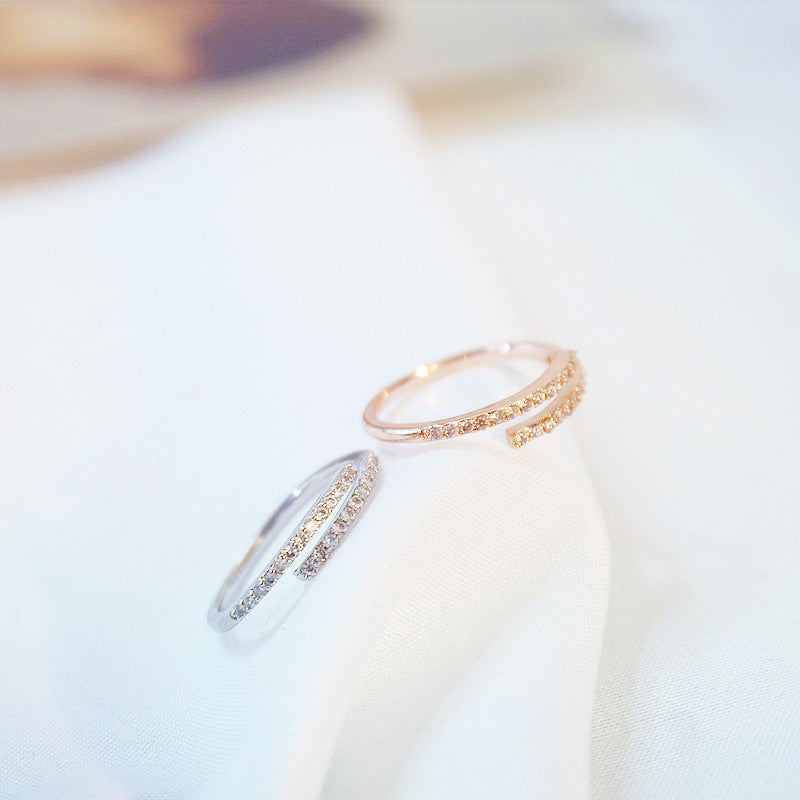 Adjustable Zircon Ring With Exquisite Open Design Rose Gold Plated Copper Or Platinum Plated Copper Ring Size Adjustable