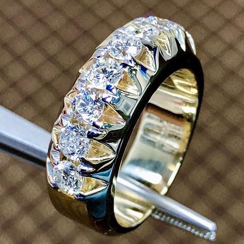 Gold Plated Copper Zircon Ring Geometric Design For Women