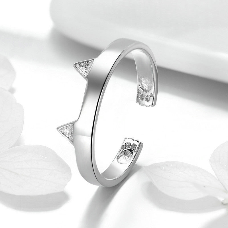 Sterling Silver Cat Ear Ring Platinum Plated Gift For Women Jewelry Individually Bagged Elegant Accessory Gift