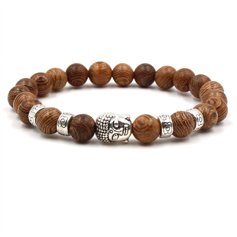 Natural Stone Bead Bracelet With Buddha Head Charm For Men