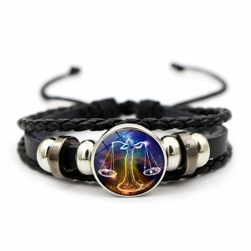 Braided Leather Bracelet With Glass Beads Bohemian Jewelry For Women Girls Alloy Accents Adjustable Length Gem