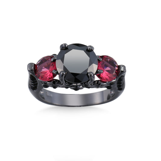 Copper Zircon Ring Mosaic Geometry Jewelry Black Rose Red Plating Platinum Size 6 7 8 9 10 Elegant Copper Ring