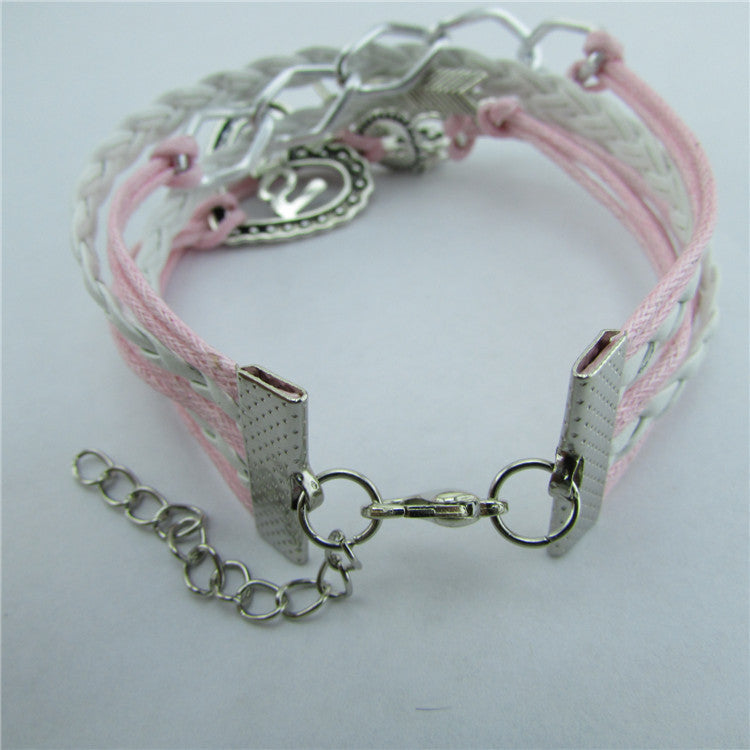 Hand Woven Vintage Bracelet Adjustable Alloy Rope Braided Design Heart Shaped Lock Plus Personalized Passwords