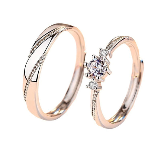 Couple Rings Adjustable Wedding Bands Gold Plated Geometric Copper Style European American Design With Gems Us