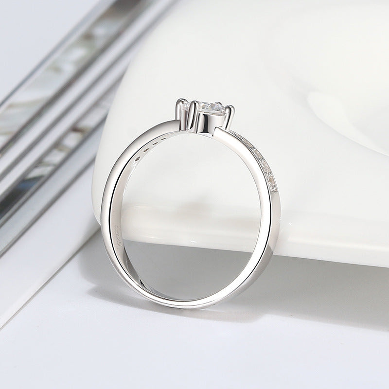 Sterling Silver Diamond Ring With Elegant Electroplated Band European American Design Fashion Jewelry Classic Finish