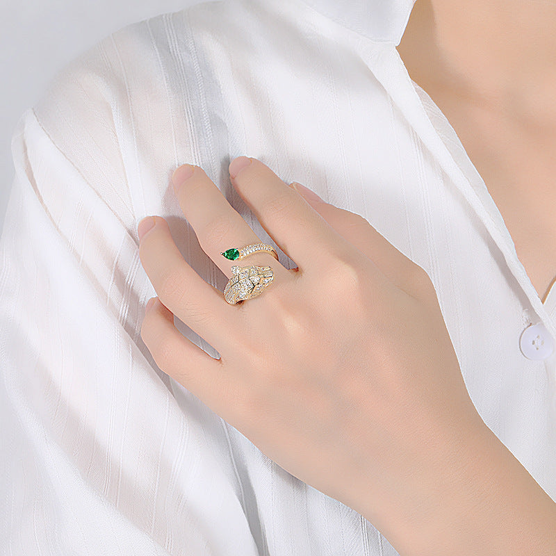 Leopard Head Ring Micro Set Gold Plated Adjustable Opening Copper Jewelry For Women Elegant Dainty Unique Gift