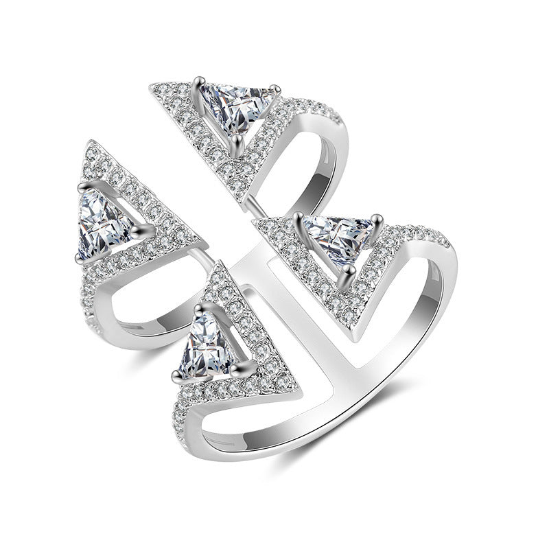 Personalized Geometric Double Ring Fashion OL Copper Ring with Zircon Treatment Individually Packed Business Gifts Ring for Women and Girls