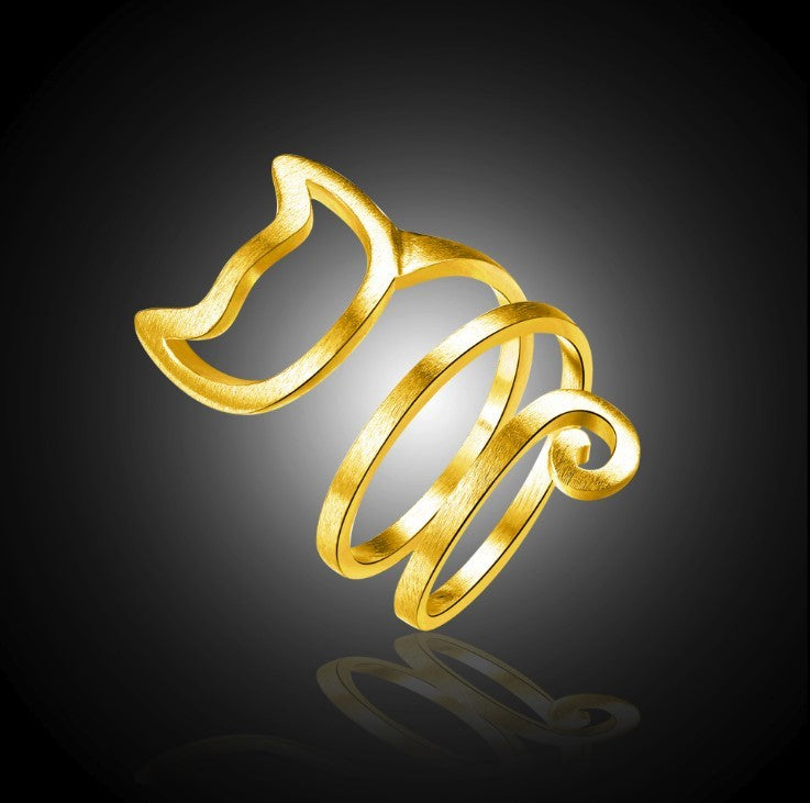 Adjustable Copper Cat Ring With Tangled Brushed Silver Finish Unisex Animal Jewelry For Everyday Wear European