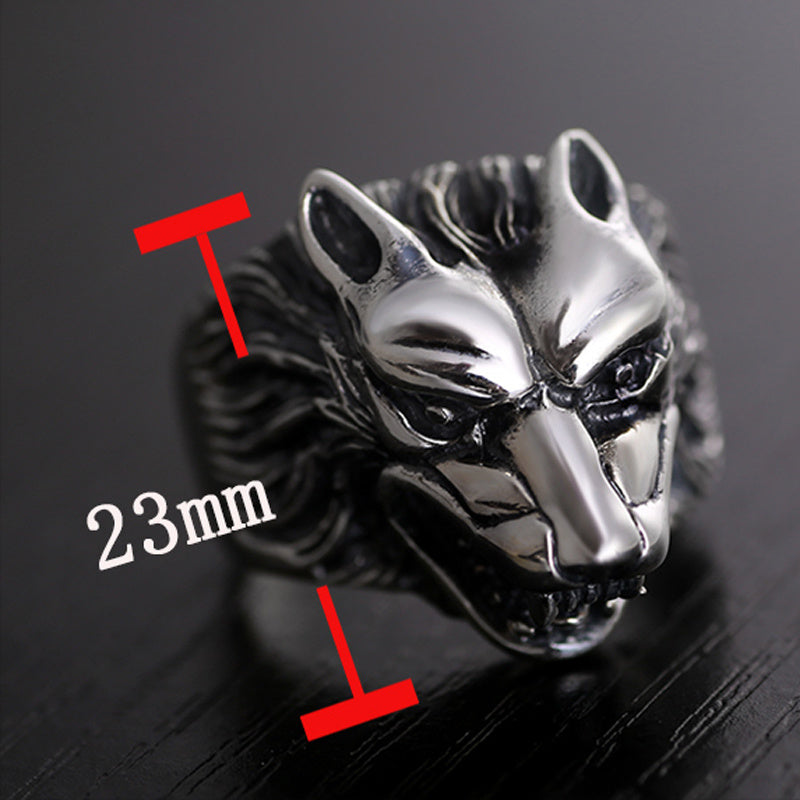Animal Zodiac Wolf Head Ring Titanium Steel Electroplated Statement Ring Biker Ring Men's Ring Fashion Jewelry Gift for Him Animal Theme Ring