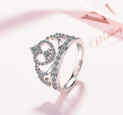 Princess Style Cubic Zirconia Hollowing Heart Silver Rose Gold Crown Ring Jewelry for Party Engagement Wedding