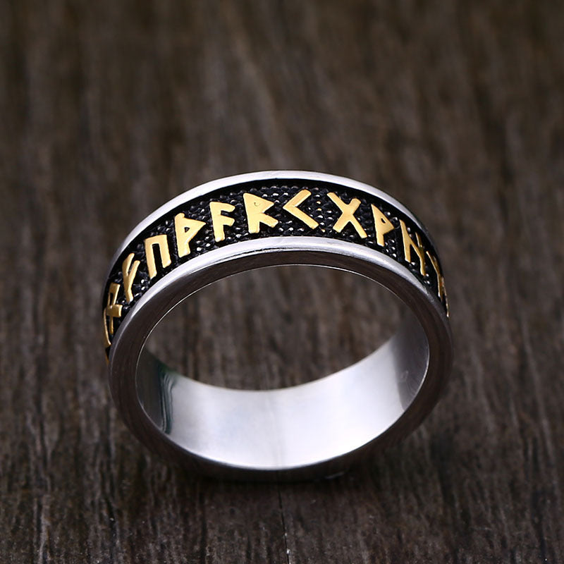 Men's Stainless Steel Ring Retro Personality Simple Band Golden Tone Number Letter Design Fashionable Ring for Him Everyday Wear Statement Ring