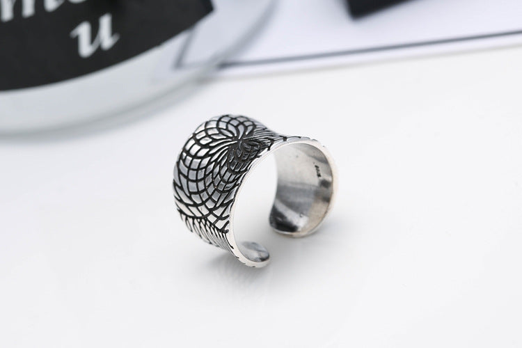 Vintage Wide Ring With Text Lettering Polished Silver