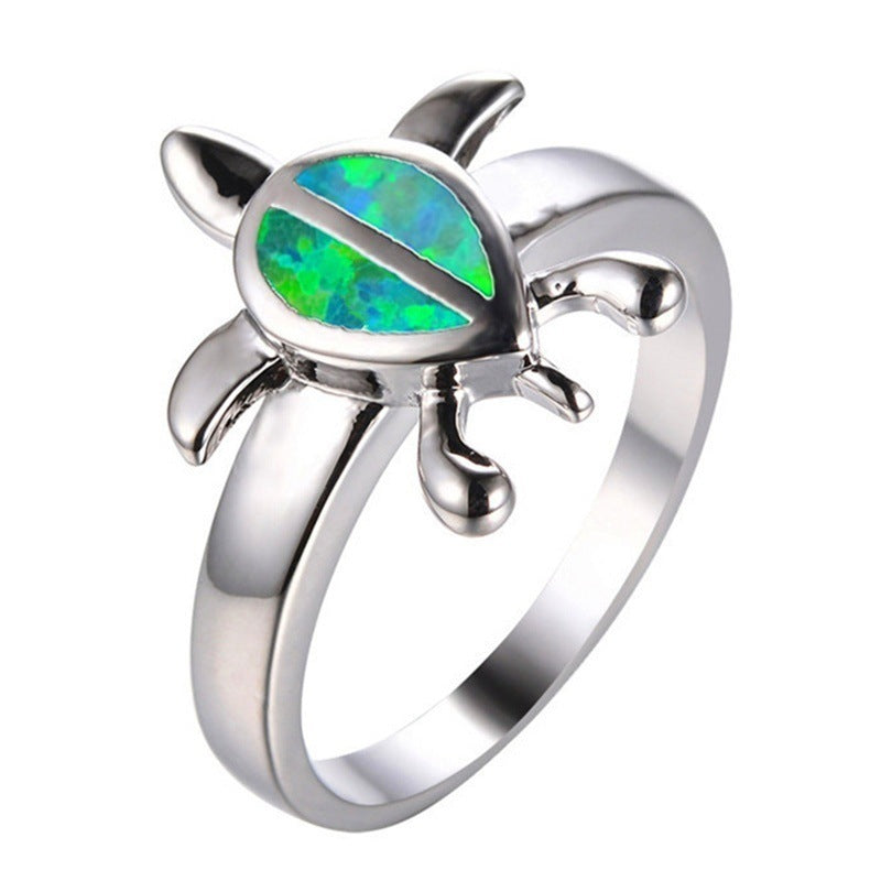 Tortoise Ring With Diamond Inlaid Alloy Gemstones Animal Jewelry For Women And Girls In Green And Azure Colors