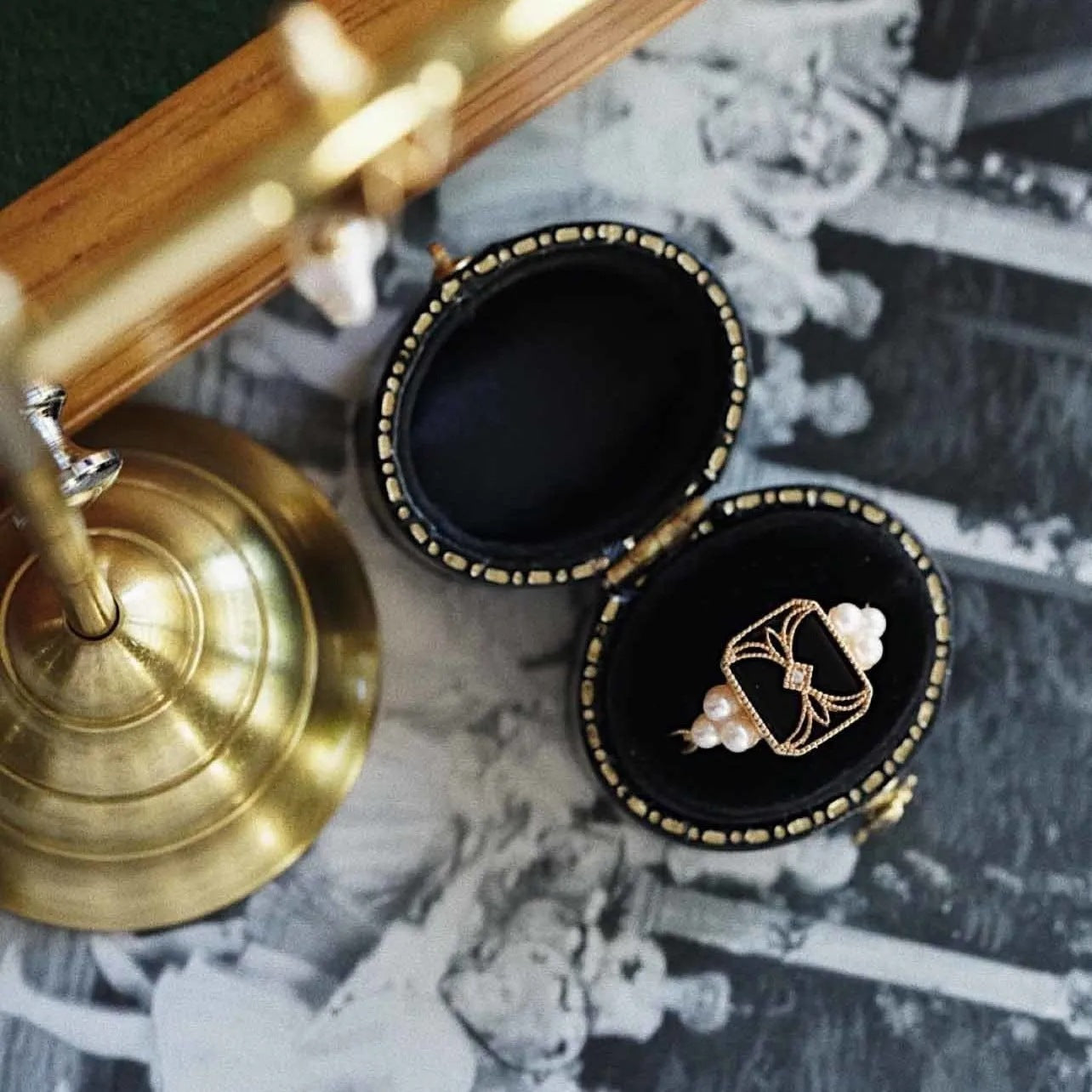 Japanese Korean Retro Geometric Seal Ethnic Ring Copper Black Gold Plated Adjustable Opening Jewelry for Women
