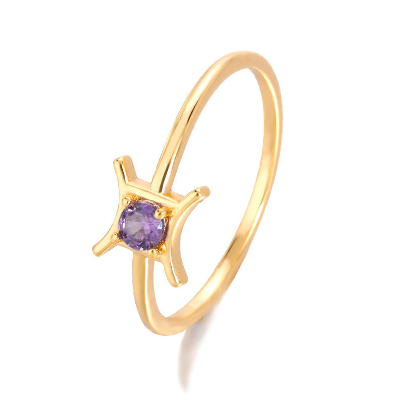 Womens Constellation Ring Zircon Copper Jewelry For Zodiac Sign Gold Color Elegant Celestial Ring For Everyday