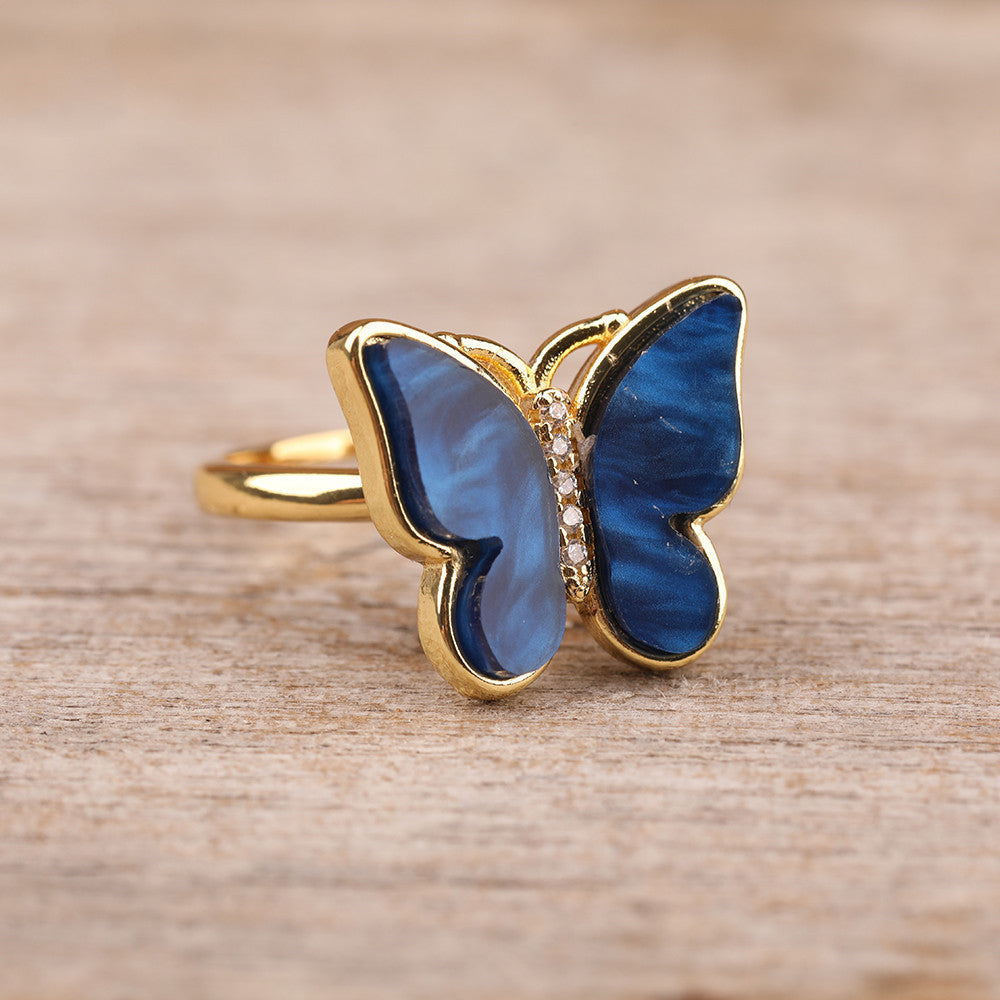 Rotatable Butterfly Ring with Enamel and Natural Stone Gift