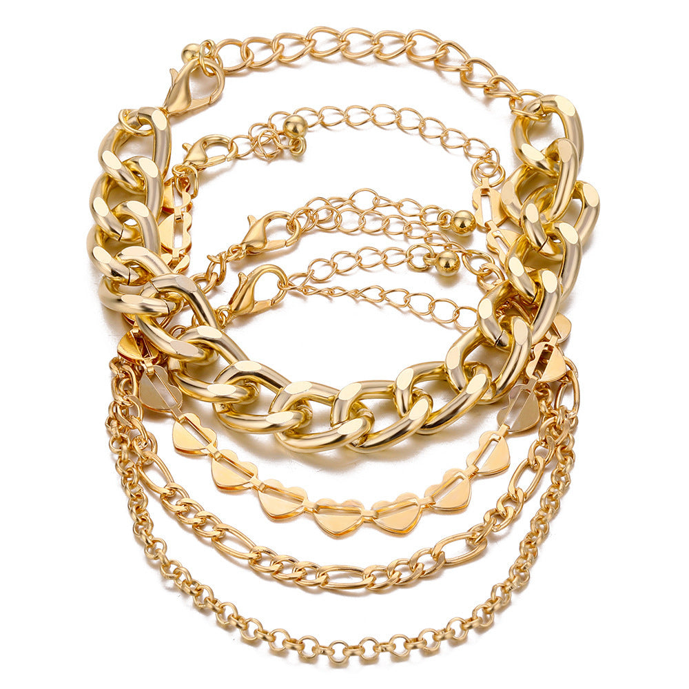 Heart Chain Bracelet With Butterfly Lock Charm Plated Geometric Design European Jewelry Artificial Gems Sparkling
