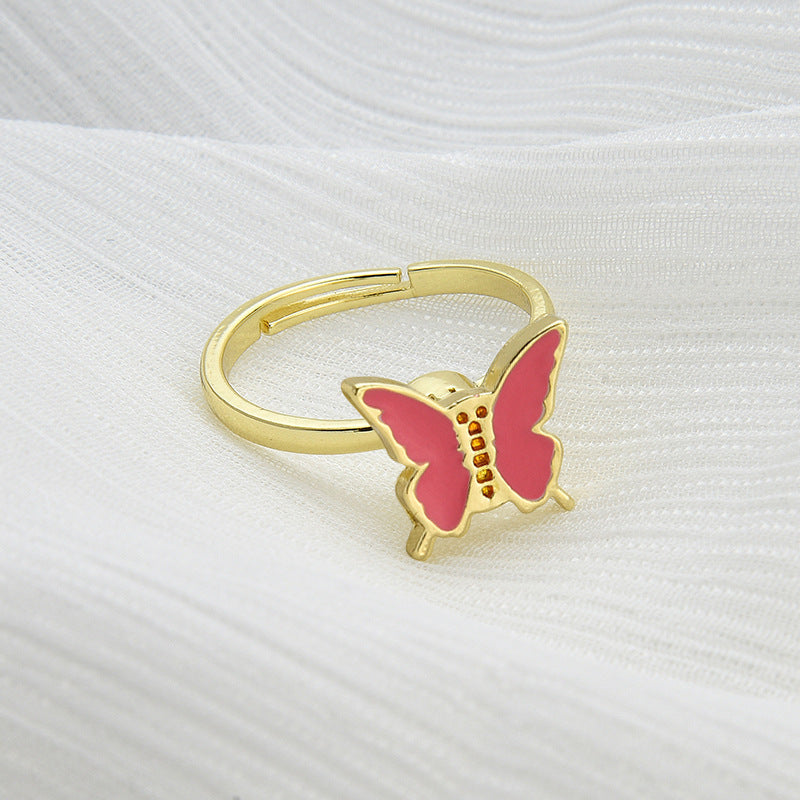 Adjustable Rotating Flower Ring Copper Floral Butterfly Design For Women And Men Birthday Gift Flower And Ring