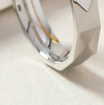 Unisex Stainless Steel Ring 6mm Diamond Geometric Design With Round And Quadrilateral Elements Steel And Gold Rhinestone