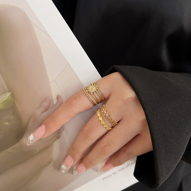 Womens Ring Hollow Geometric Rhombus Titanium Steel Gold Plated Adjustable Pinky Rings Durable Fashion Jewelry