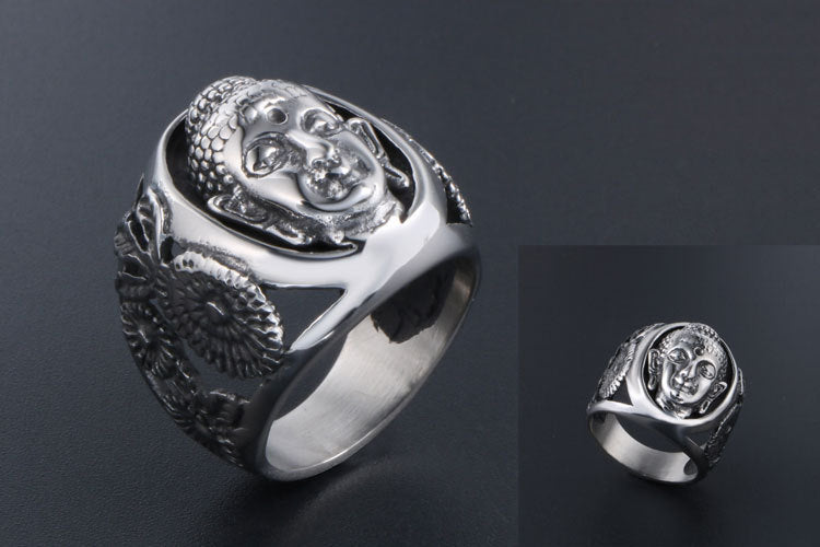 Mens Vintage Buddha Ring Titanium Steel Polished Crown Design Ring Fashion Jewelry For Men Gift Elegant Accessory