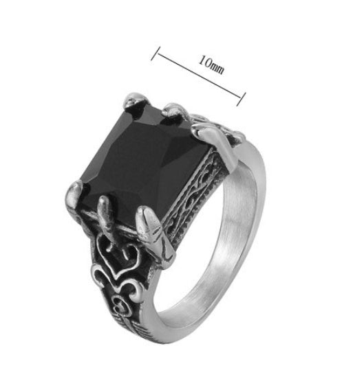 Mens Titanium Steel Ring With Square Black Onyx Stone Retro Band For Him Sizes 7 8 9 10 11 12 Durable Everyday Wear
