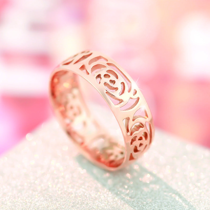 Titanium Steel Hollow Geometric Ring Electroplated Retro Style Gift For Women Fashionable Everyday Accessory Jewelry