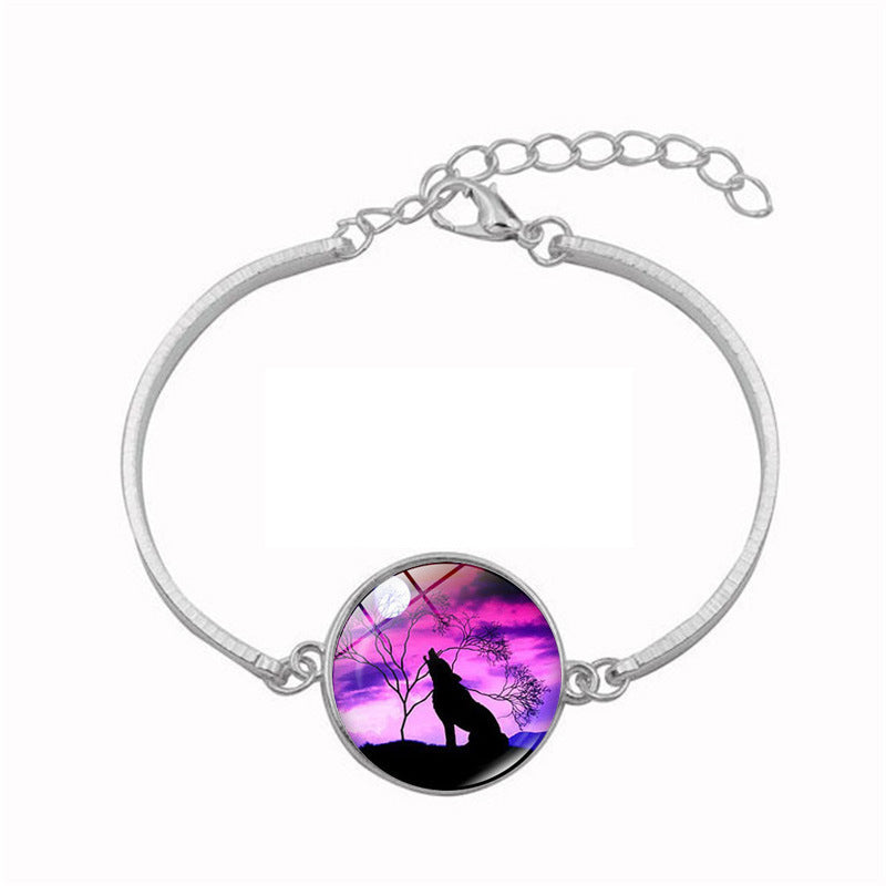 Women Time Gemstone Glass Pendant Bracelet With Alloy Chain Lightweight Adjustable Length Fashion Chic Jewelry