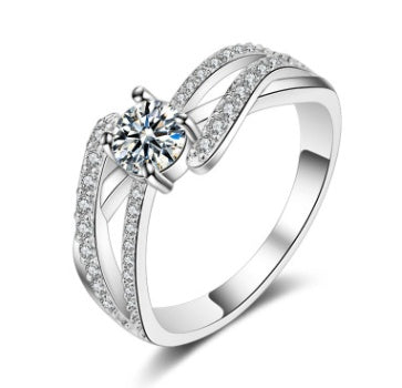 Wave Ring Platinum Plated Copper Ring With Zircon Accents European Fashion Jewelry Statement Ring For Women Elegant