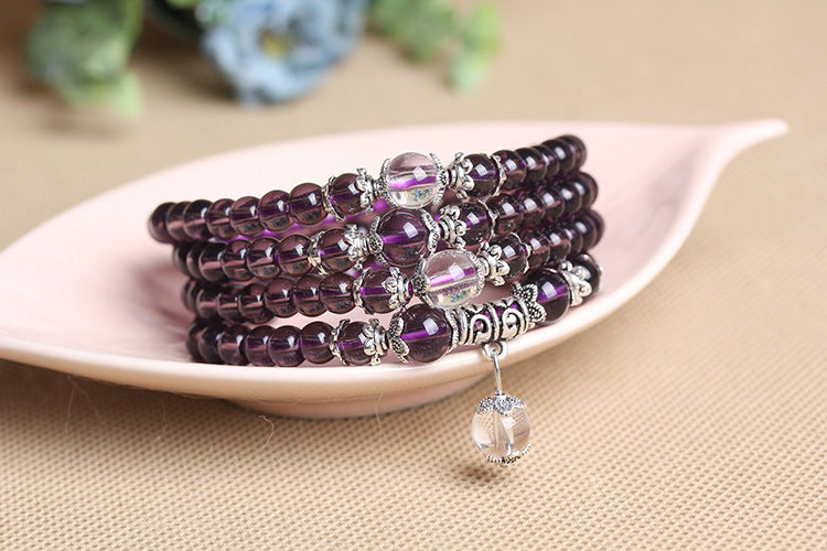 Womens Amethyst Crystal Bracelet Natural Stone With Multi Turn Design And Inherent Stone In Transparent Packaging