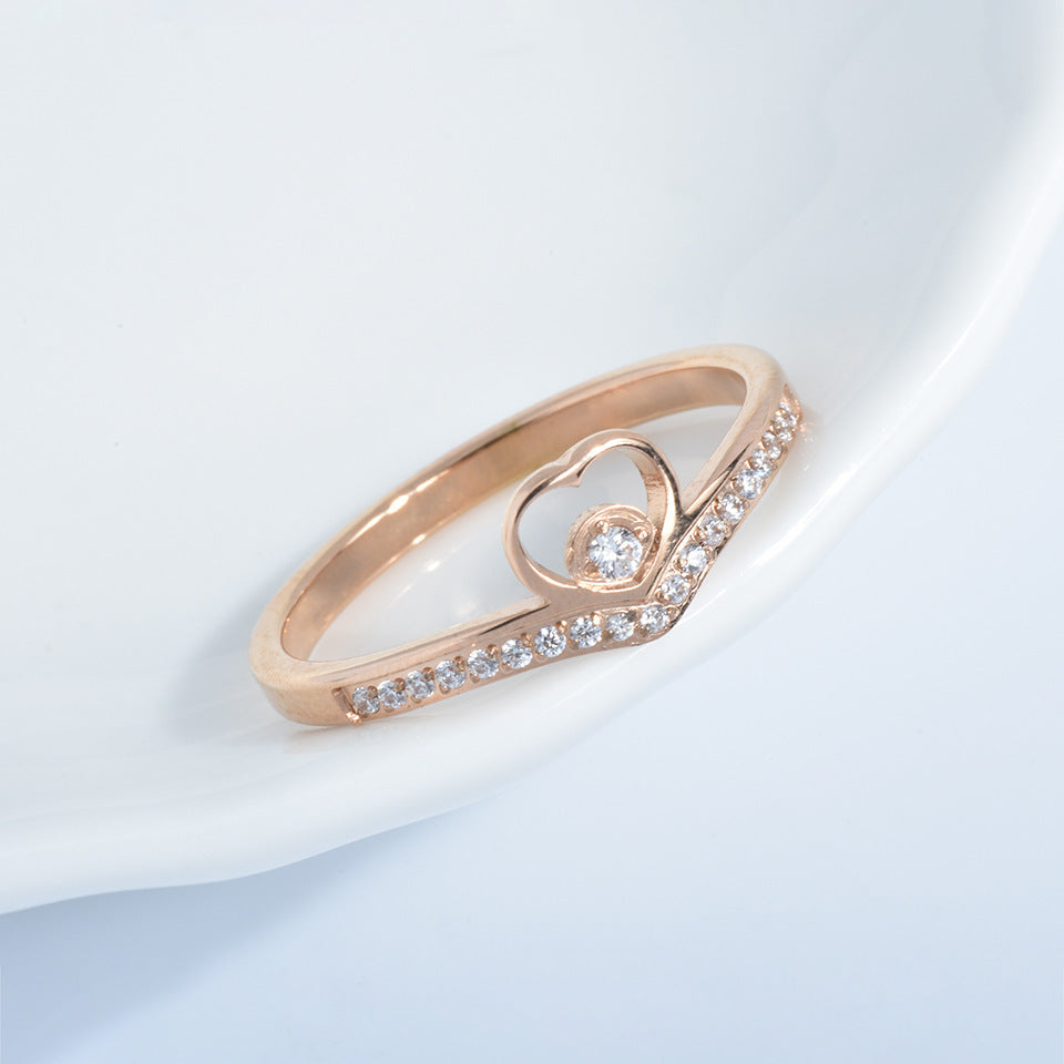 Simple Titanium Rose Gold Openwork Heart Set Diamond Ring