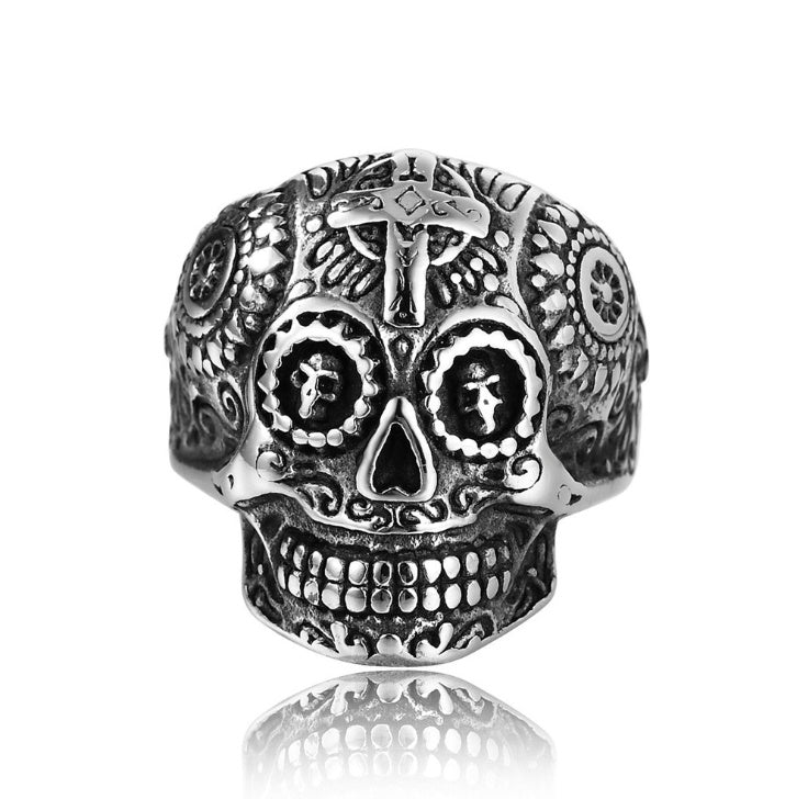 Cross men's ring punk skull ring Domineering men's personality nightclub vintage ring
