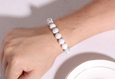 Natural Stone Bead Bracelet Lava Rock And White Pine Beads Stretch Charm Bracelet Gift Anti Fatigue Jewelry 19cm