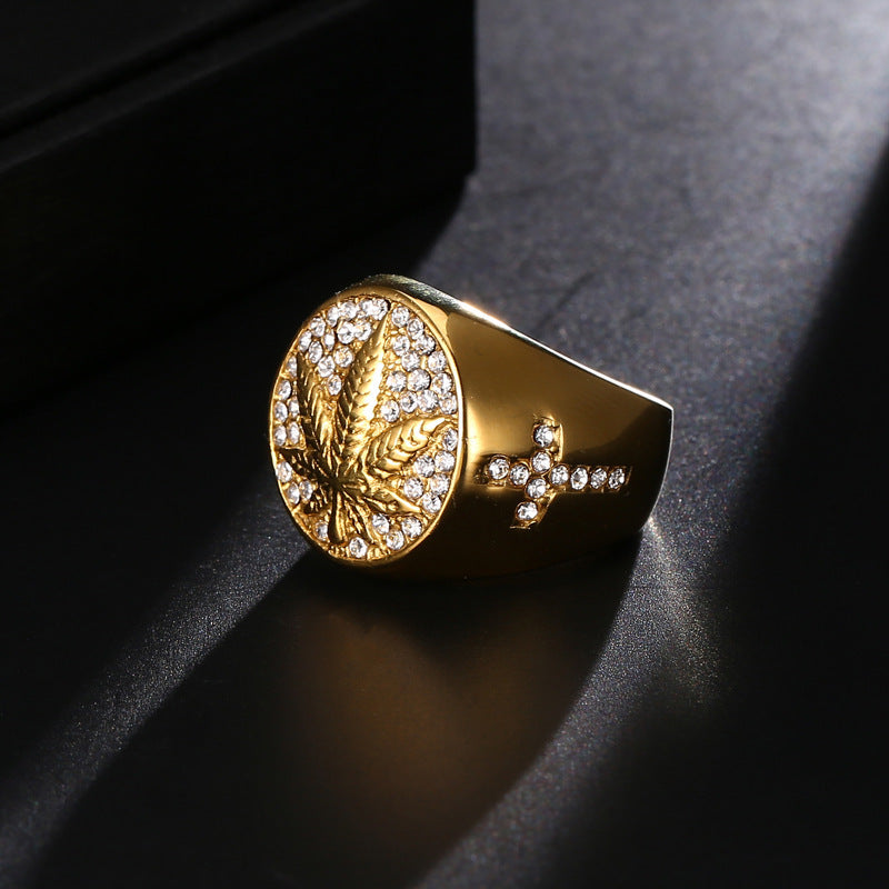 Hemp leaf stainless steel ring