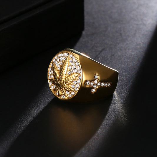 Hemp leaf stainless steel ring