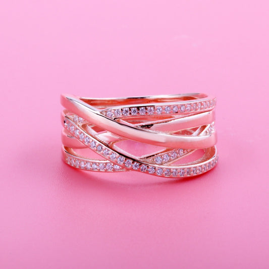 Intertwined Crown Ring For Ladies Rose Gold And Silver Plated Copper With Gems Inlays And Semi Precious Stones
