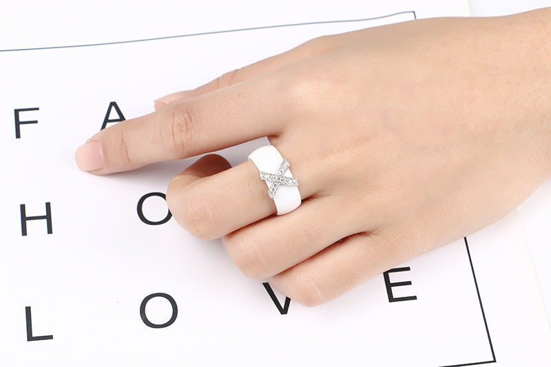 Ceramic Couple Ring Black White Geometric Unisex Band Durable Wedding Anniversary Gift For Partners Daily Wear