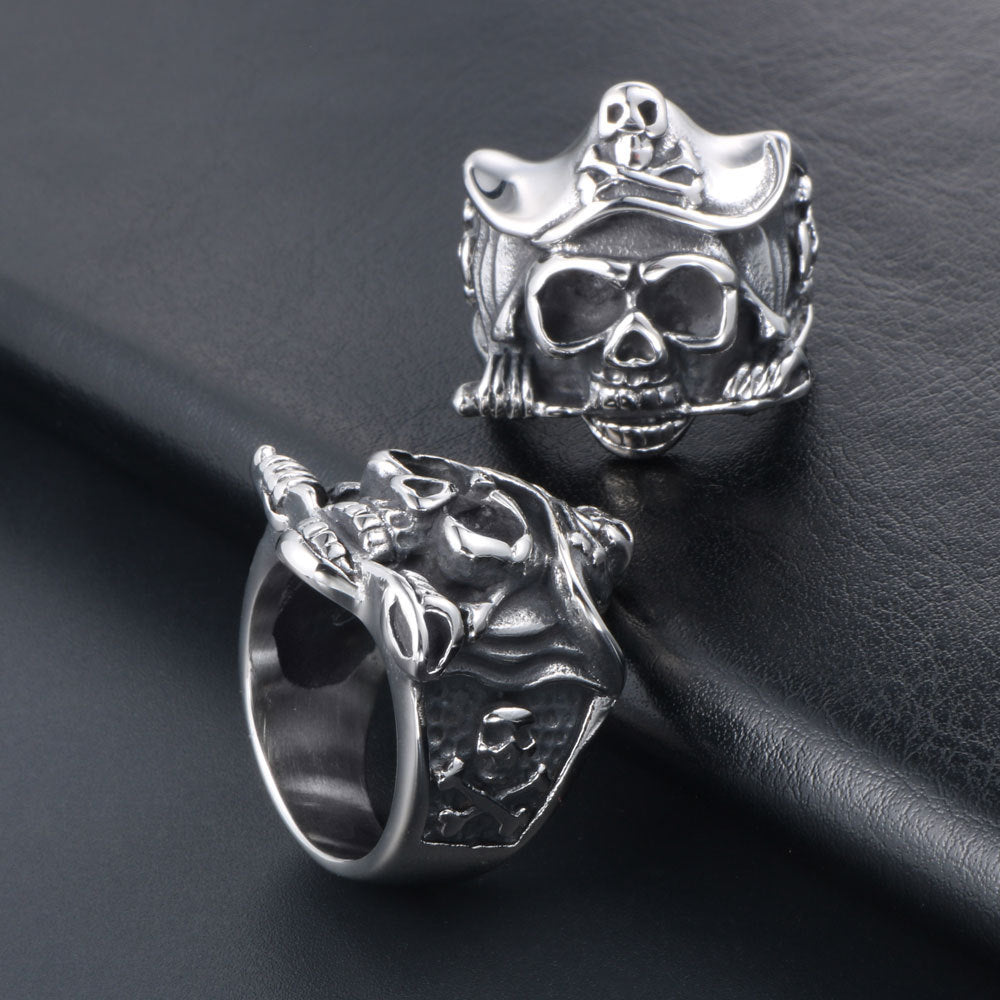 Titanium Skull Ring Mens Retro Dagger Style Polished Jewelry Fashion Bold Skulls Design And Retro Dagger Style