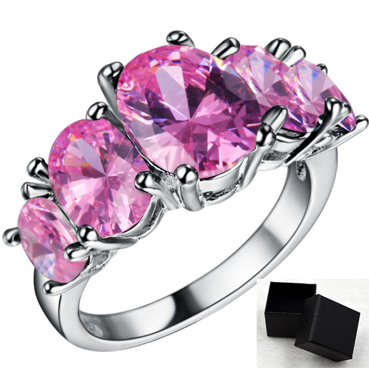Women Cubic Zirconia Ring Rose Crystal Silver Plated