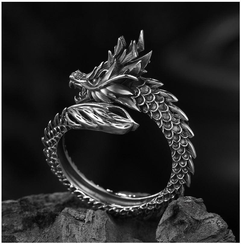 Vintage Dragon Ring For Men Alloy Geometric Open Style Unisex Painted Detail Ring Durable Finish For Shine Now