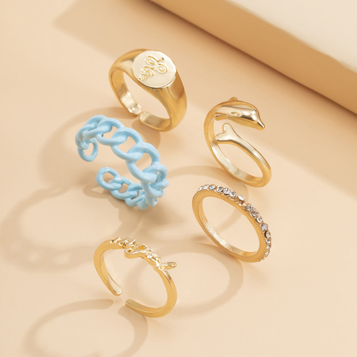 Vintage Geometric Dolphin Letter Alloy Ring With Spray Paint Finish European Inspired Simple Gift For Birthday