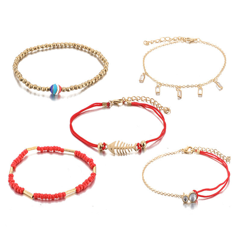 Geometric Electroplated Alloy Bracelet Unisex Fishbone Beaded Design Trendy Jewelry Accessory For Men And Women