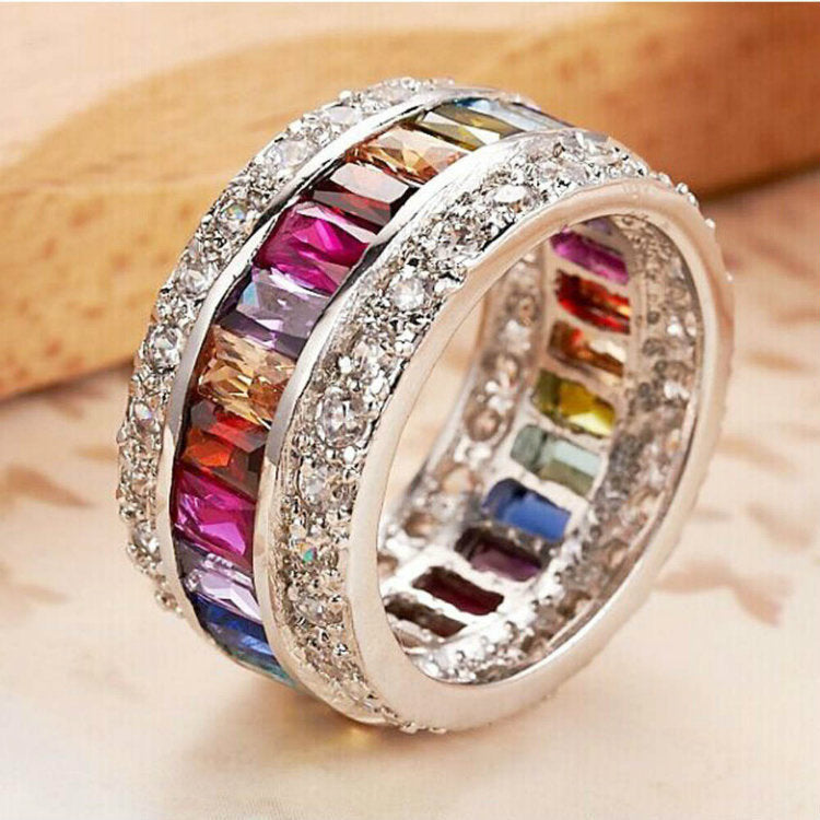Womens Geometric Rings with Diamond Accents European Alloy Inlaid Gemstones Rings Festival Gift Fashion Jewelry