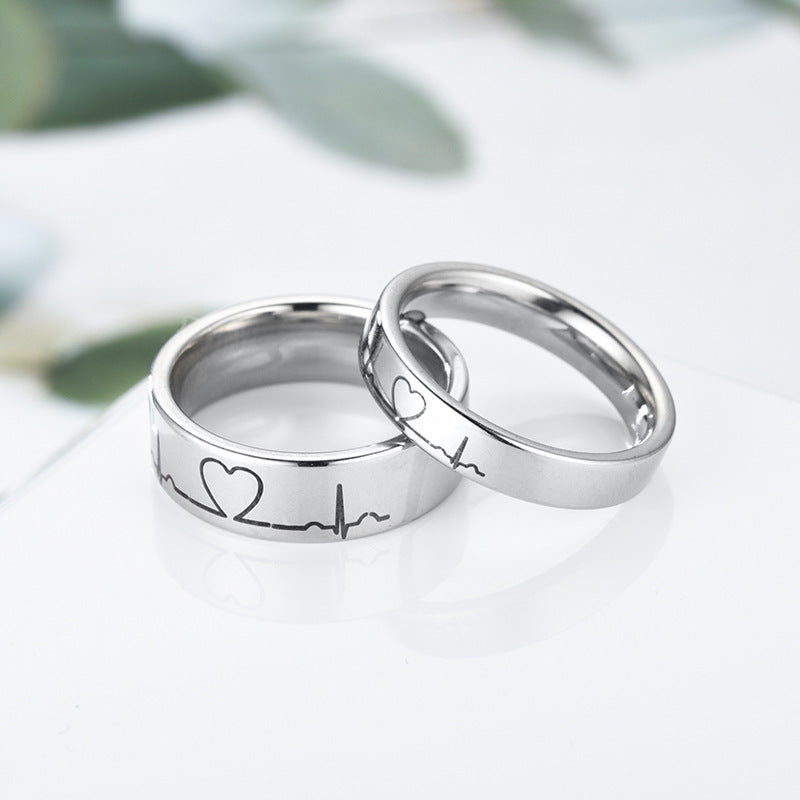 Stainless Steel Couple Rings Heart Promise His Hers 6mm 4mm