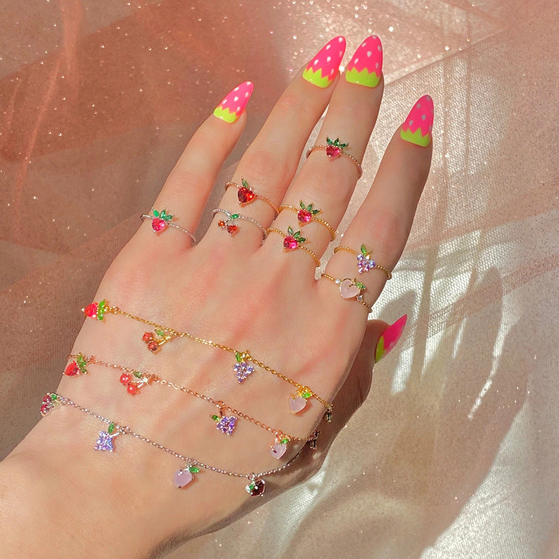 Tropical Fruit Ring Copper Zircon Fruit Shape Jewelry Womens No7 Holiday Gift Gold Plated Inlay For Daily Wear