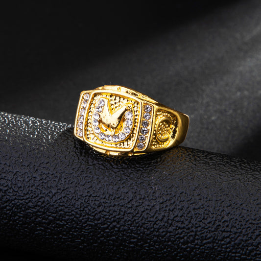 Horse Head Ring Alloy Metal Electroplated Gemstone Inlaid Hip Hop Jewelry Animal Design Bold Fashion Accessory