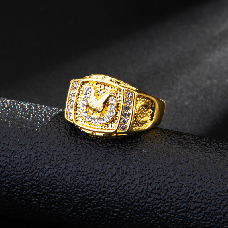 Horse Head Ring Alloy Metal Electroplated Gemstone Inlaid Hip Hop Jewelry Animal Design Bold Fashion Accessory